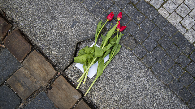 Iniciativa Jsme fér rozdávala před schůzí Sněmovny červené tulipány. Poslanci dnes budou hlasovat o novele zákona o manželství pro gay a lesbické páry. (29. dubna 2021)
