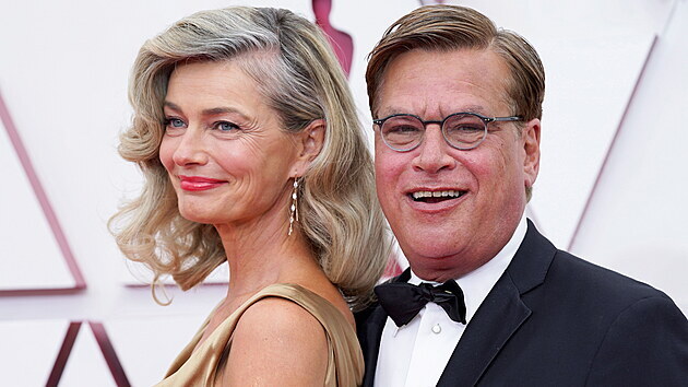 Pavlna Pozkov a Aaron Sorkin na Oscarech (Los Angeles, 25. dubna 2021)