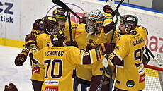 Jihlavtí hokejisté se radují z výhry nad Kladnem ve finále první ligy.