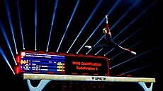 Sarah Vossová na mistrovství Evropy ve sportovní gymnastice v Basileji.