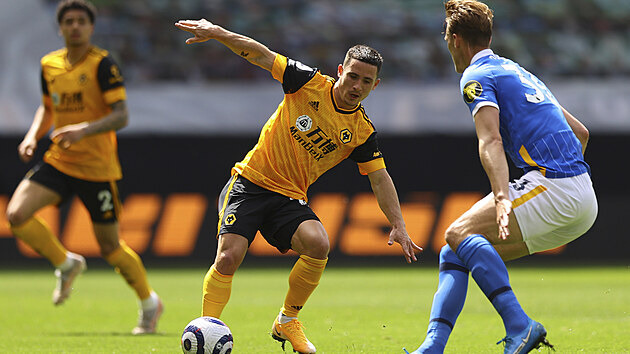 Daniele Podence z Wolverhamptonu vede míč v utkání s Brightonem.