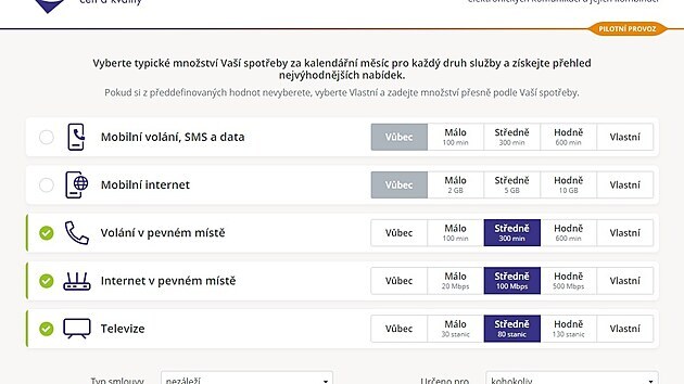 Srovnvac nstroj cen a kvality telekomunikanch slueb vytvoen eskm telekomunikanm adem rozil svou funkcionalitu o pevn sluby.