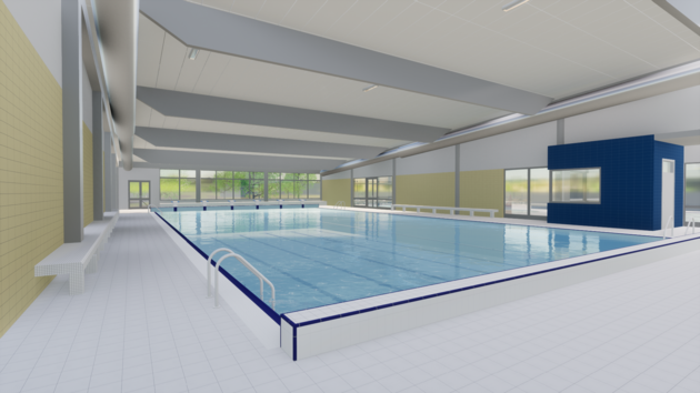 Vizualizace podoby interiéru nového krytého bazénu ve Šternberku.