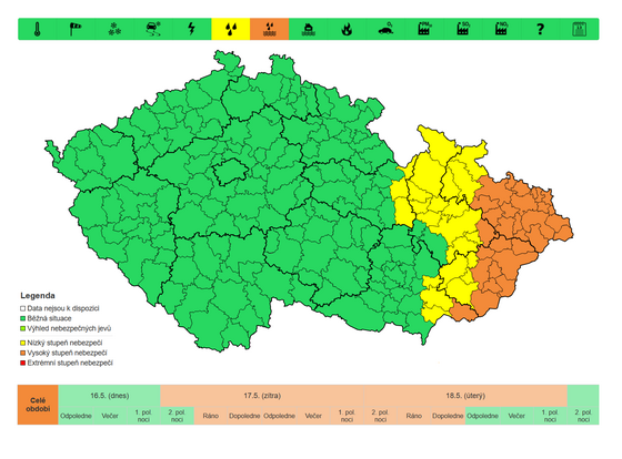 Výstraha ped povodnmi a detm, kterou vydal eský hydrometeorologický ústav....