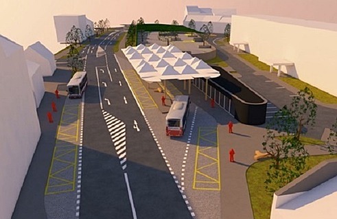 Vizualizace návrhu dopravního terminálu Újezd v Prostějově.