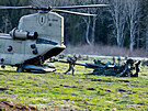 Amerit vojci vykldaj dlo z vrtulnku Chinook ve vcvikovem prostoru Tapa...