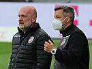 Plzeský trenér Michal Bílek se svým asistentem Pavlem Horváthem.