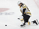 Bostonský útoník David Pastrák kleí na led.