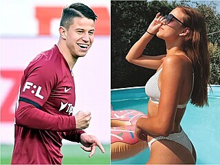 Fotbalista Adam Hložek a jeho partnerka Veronika Štůsková