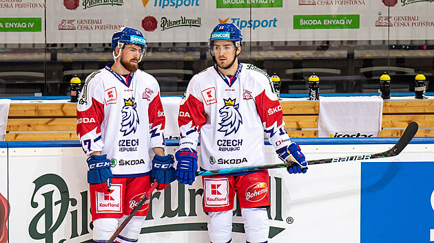 Filip Hronek (vlevo) a Filip Zadina, posily z NHL z Detroitu.