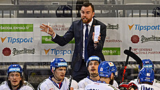 Kouč českých hokejistů Filip Pešán uděluje hráčům pokyny v zápase s Finskem.