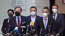 Pedsedové pti demokratických opoziních stran - Petr Fiala (ODS), Ivan Barto...