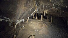 V jeskyni i jejím okolí jsou vechny typy krápník,