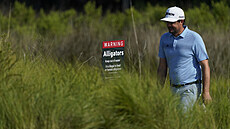 Keegan Bradley pi tréninkovém kole ped PGA Championship na hiti Ocean...