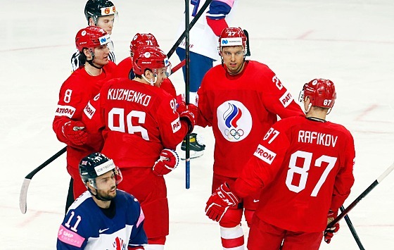 Radost ruských hokejistů v zápase proti Velké Británii