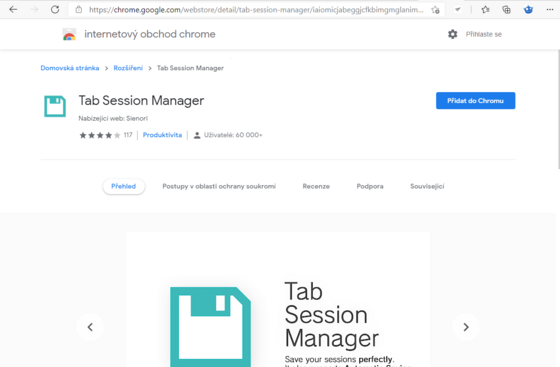 Instalace rozšíření Tab Session Manager