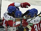 Gólová radost eských hokejist v utkání s Velkou Británií.