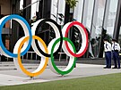 Obí olympijské kruhy v Tokiu steené ochrankou.