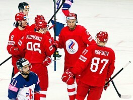 Radost ruských hokejist� v zápase proti Velké Británii