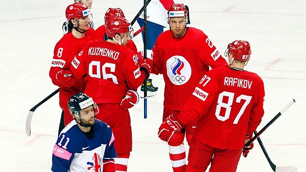Radost ruskch hokejist v zpase proti Velk Britnii
