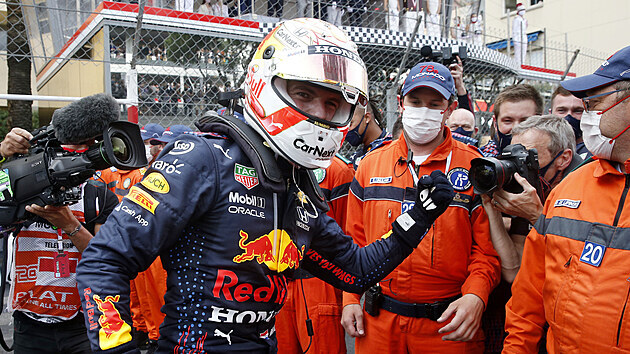 Max Verstappen oslavuje vtzstv ve Velk cen Monaka F1.