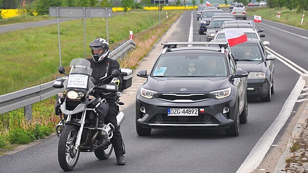 Protest polských řidičů za zachování těžby v dole Turów (25.5. 2021)