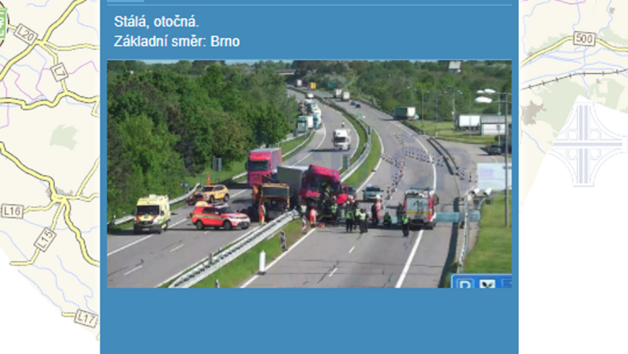 Nehoda na D2 u Lanžhota na kameře Ředitelství silnic a dálnic (28. května 2021)