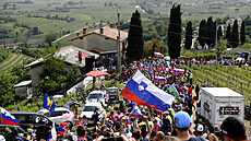 Cyklisté v prbhu 15. etapy Gira, která vede a ke slovinským hranicím s...