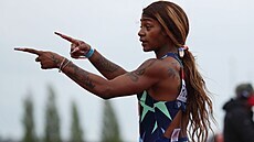 Americká sprinterka Sha'Carri Richardsonová na mítinku Diamantové ligy v...