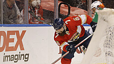 Radko Gudas z Floridy v úto�né aktivit� v duelu s Tampou Bay.