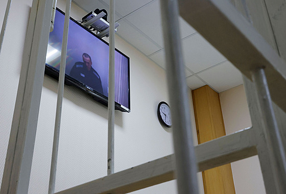 Ruský opoziční lídr Alexej Navalnyj mluvil z vězení přes videohovor u soudu,...