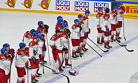 Zklamaní etí hokejisté po vypadnutí ze tvrtfinále mistrovství svta.