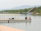 Most, 04.06. 2021, plovouc� mola a baz�n na jeze�e Matylda v Most�. Foto:...