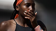 Amerianka Coco Gauffová bhem tvrtfinále Roland Garros.