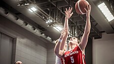 Česká basketbalistka Romana Hejdová zakončuje na běloruský koš.
