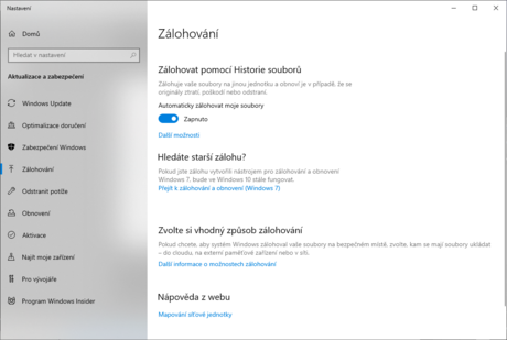 Nastaven zlohovn ve Windows 10