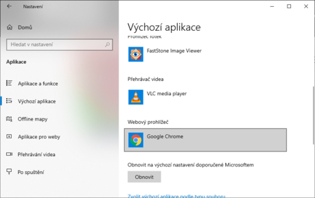 Nastaven vchozho browseru ve Windows 10