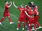 Belgiané slaví úvodní gól v utkání proti Rusku.