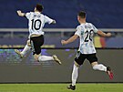 Argentinský kapitán Lionel Messi slaví svj gól na  Copa América.