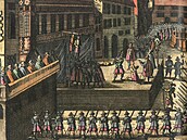 Poprava Mědiryt z roku 1646 zachycuje exekuci na popravišti před radnicí na...