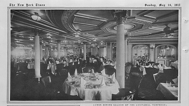 Fotografie luxusního parníku Lusitania publikované 15. května 1915 v The New York Times