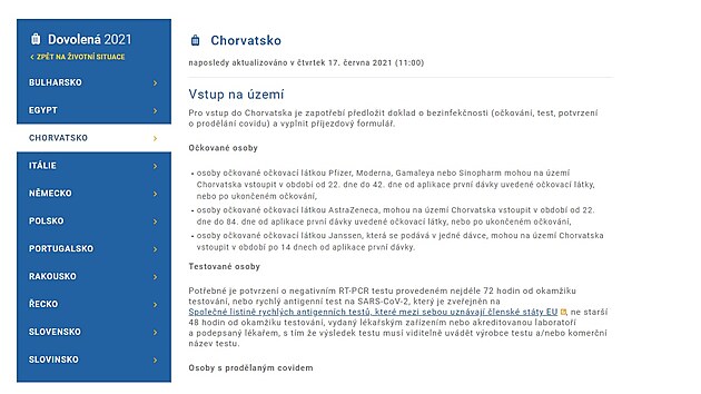 Vldn web informuje o tom, e do Chorvatska jsou poteba dokumenty tkajc se covidu. Od plnoci poteba nejsou, informoval RegioJet. (18. ervna 2021)