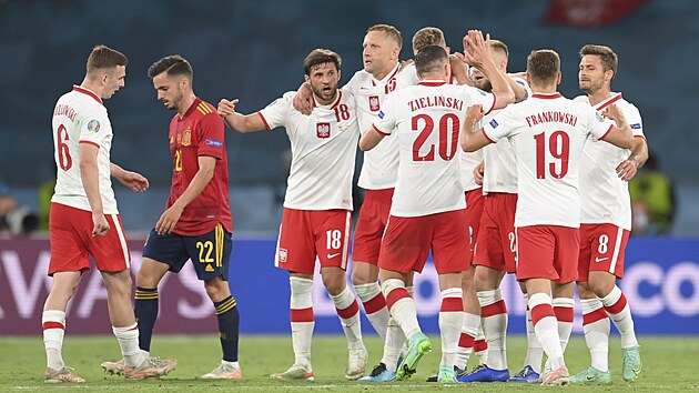 Polt fotbalist po zpase oslavuj remzu 1:1 se panlskem.