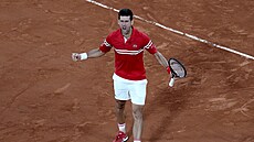 Radost Novaka Djokovie po získané výmn v semifinále Roland Garros