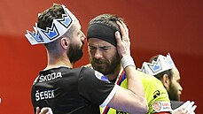 Daniel Šebek z vítězné Mladé Boleslavi utěšuje po superfinále Tomáše Sladkého z...