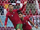Cristiano Ronaldo slaví gól na Euru proti Nmecku.
