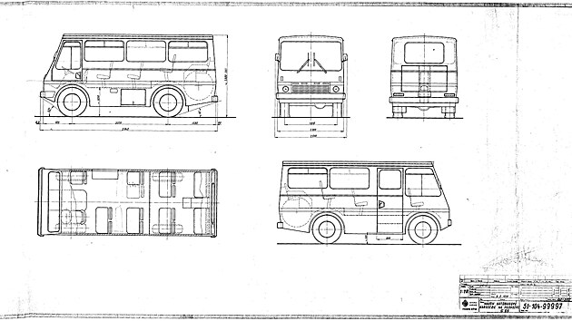 Nvrh autobusov karoserie z Karosy Vysok Mto na podvozku sovtskho uitkovho automobilu GAZ-66