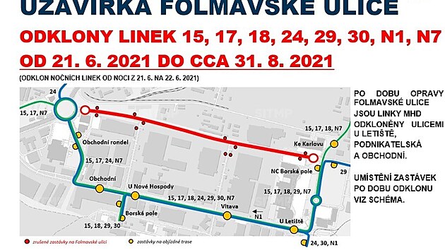 Omezen provozu kvli uzaven Folmavsk ulici v Plzni.