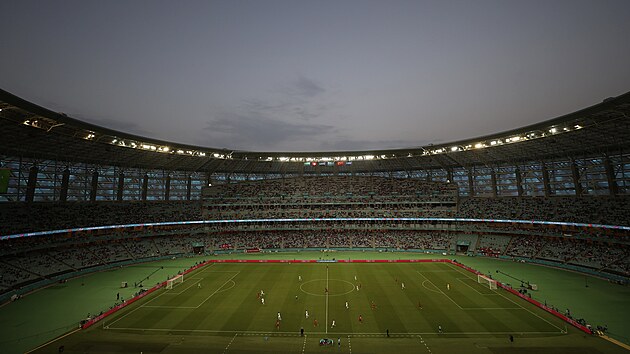 Pohled na Olympijsk stadion v Baku bhem zpasu skupiny A mezi vcarskem a Tureckem.