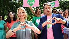 Magdalena Davis a Michal Berg, kteří vedou Zelené, při startu volební kampaně...